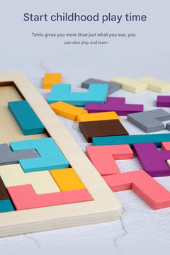 Children's Wooden Tetris Puzzle Blocks on display