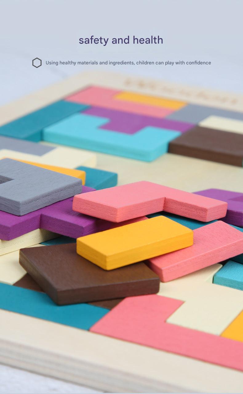 Colourful shapes of Wooden Tetris Puzzle Blocks