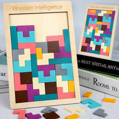 Colourful shapes of Wooden Tetris Puzzle Blocks