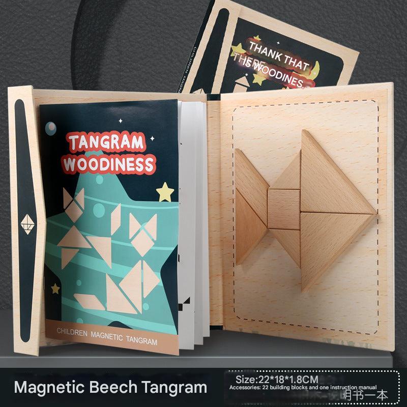 Close-up of colourful magnetic tangram pieces