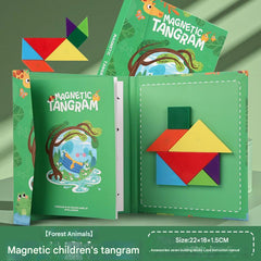 Magnetic tangram puzzle in use by kids