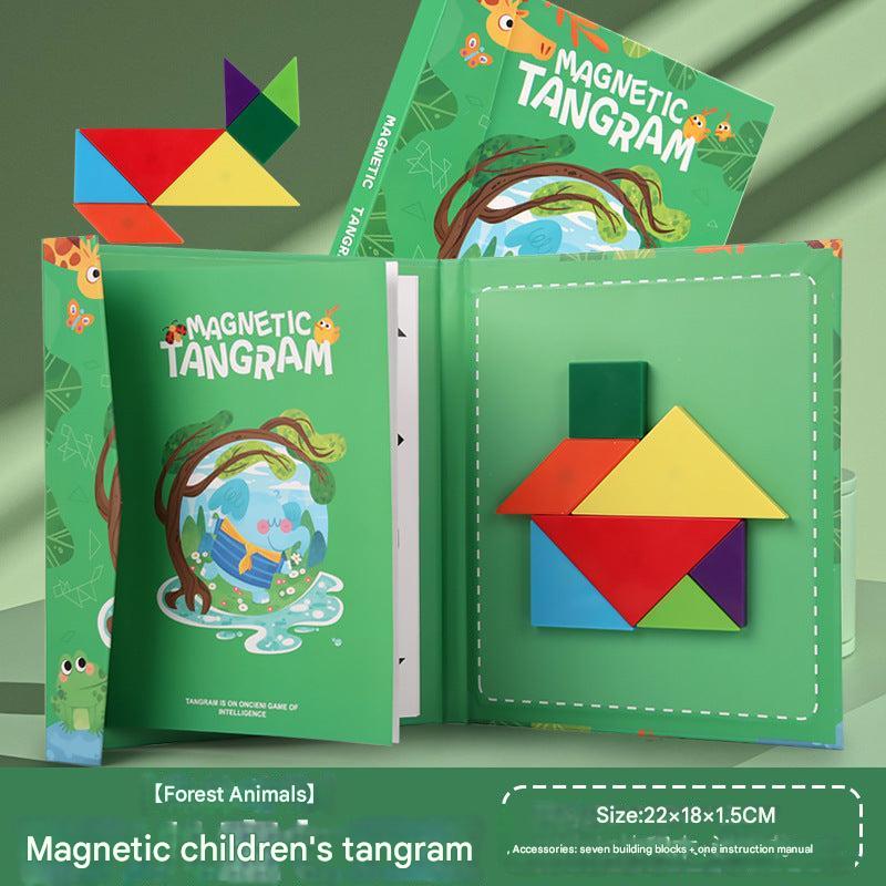 Magnetic tangram puzzle in use by kids