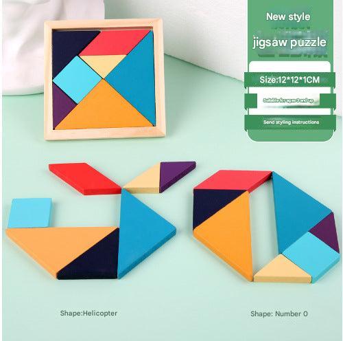 Tangram puzzle pieces in various shapes