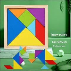 Close-up of colourful magnetic tangram pieces