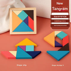 Magnetic tangram puzzle in use by kids