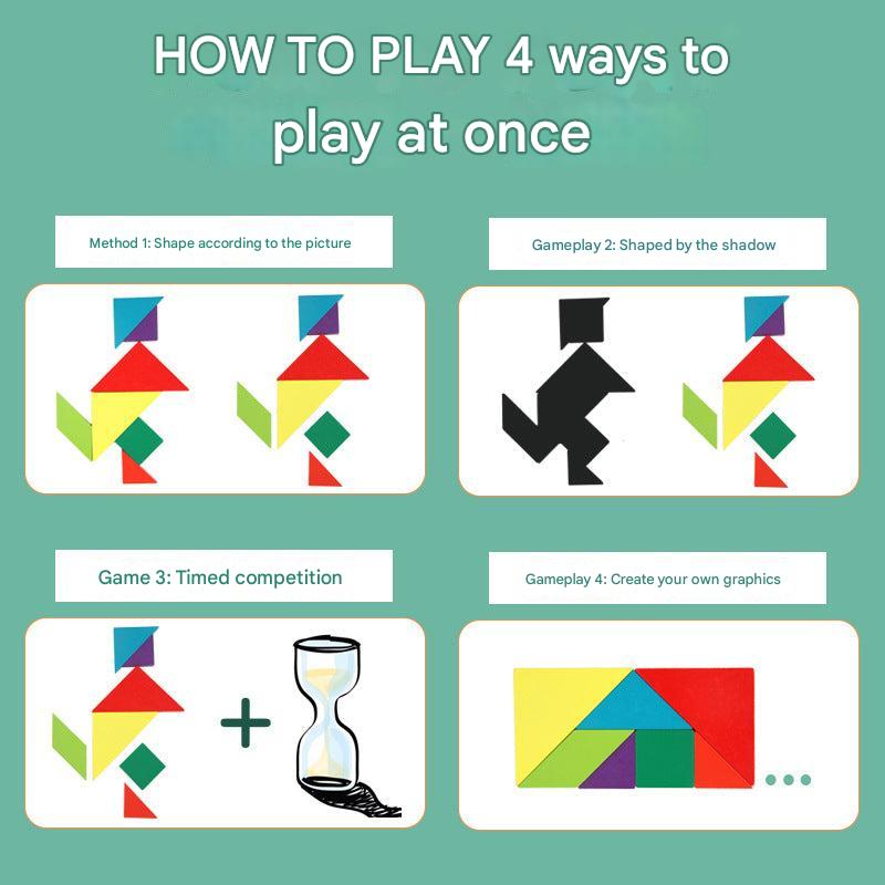 Close-up of colourful magnetic tangram pieces