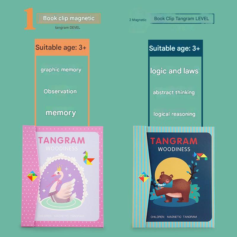 Magnetic tangram puzzle in use by kids