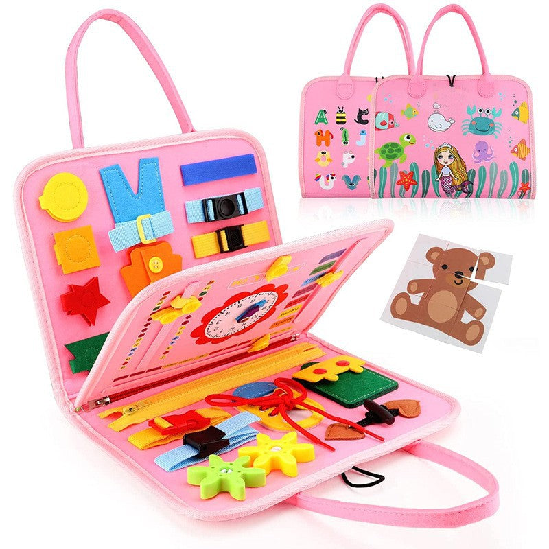 Felt learning toy for dressing skills in toddlers