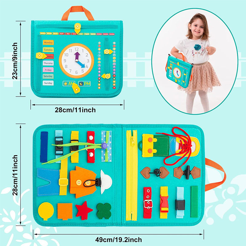Felt learning toy for dressing skills in toddlers