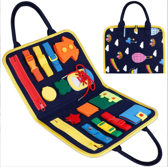 Felt learning toy for dressing skills in toddlers