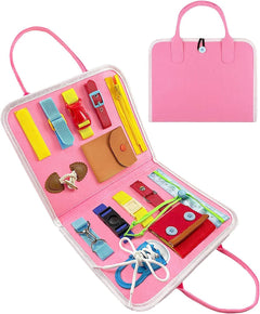 Child-safe busy board with laces for preschool use