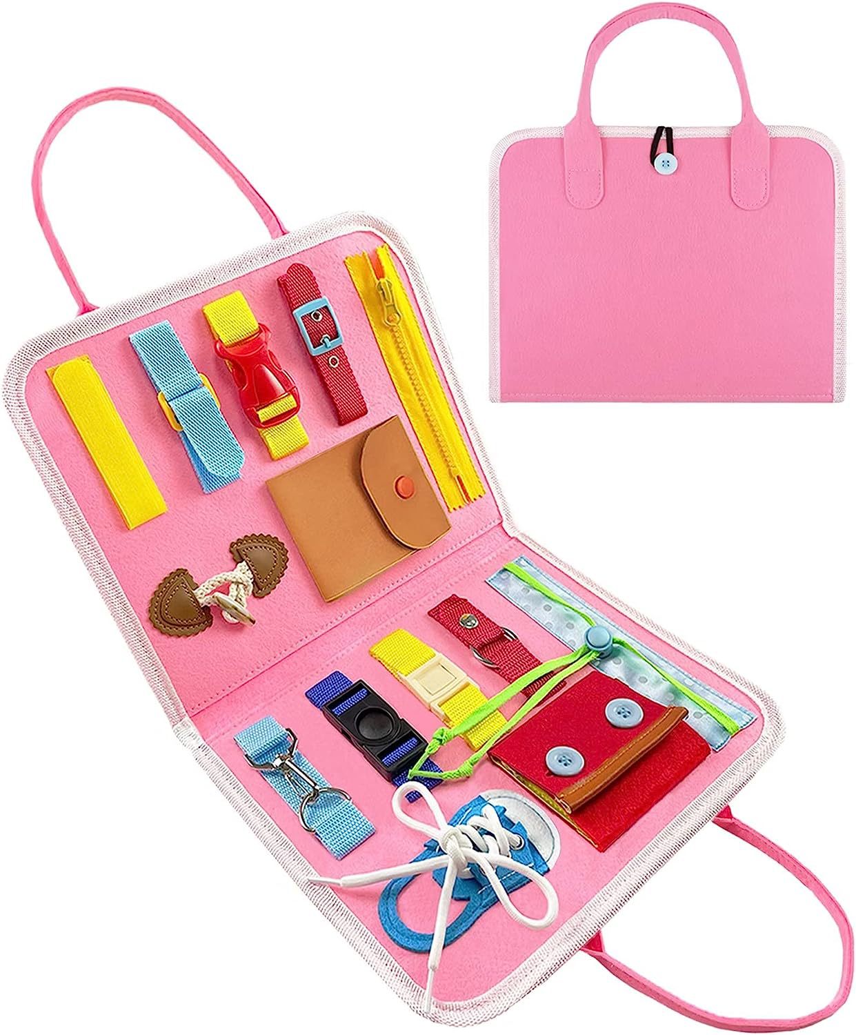 Child-safe busy board with laces for preschool use