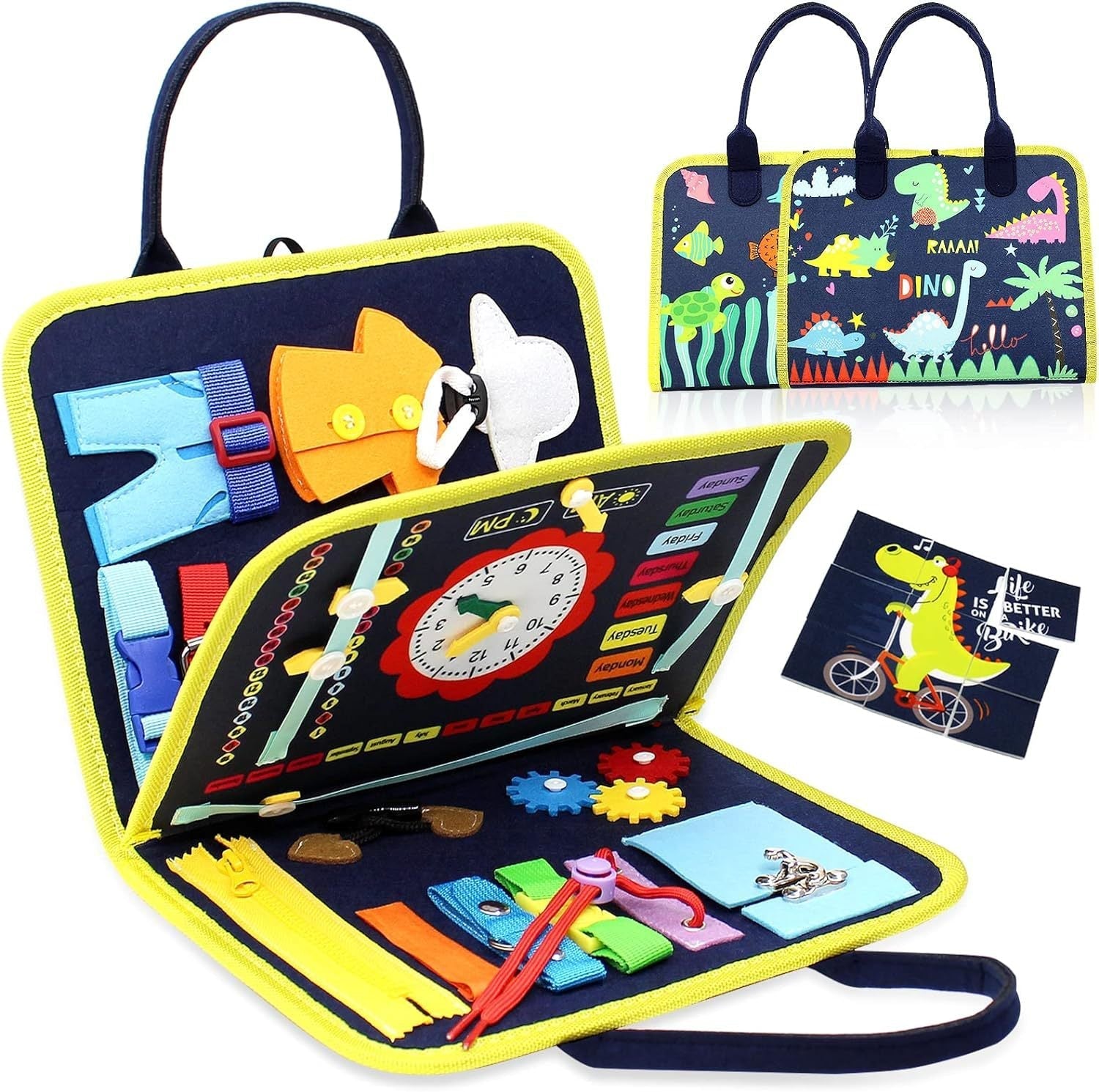 Kids' busy board with interactive features