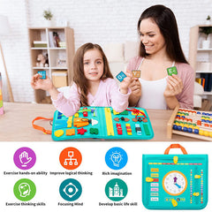 Child-safe busy board with laces for preschool use