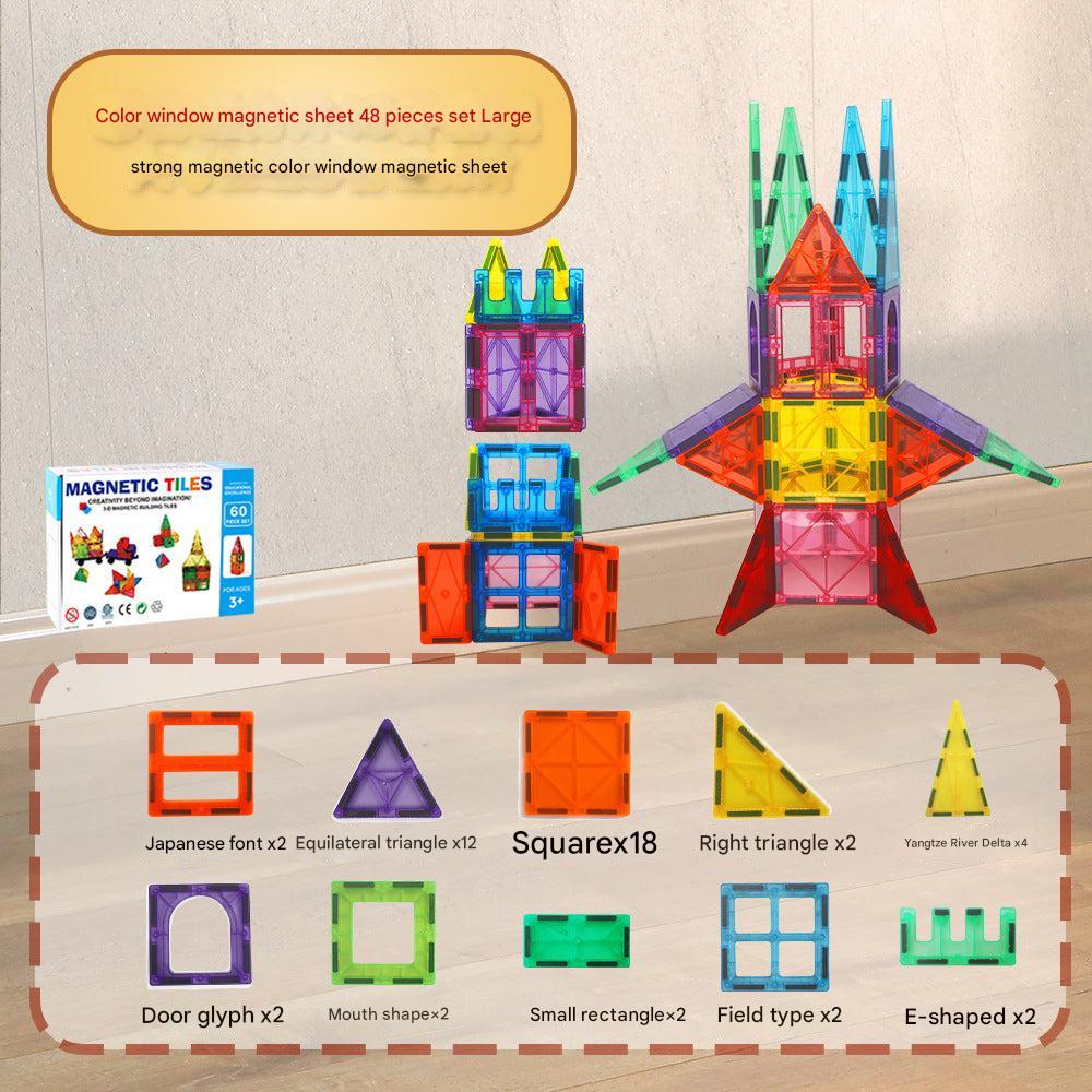 Hands-on play with multicoloured building tiles image 10