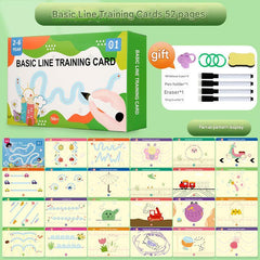 Close-up of writing exercises with educational toy