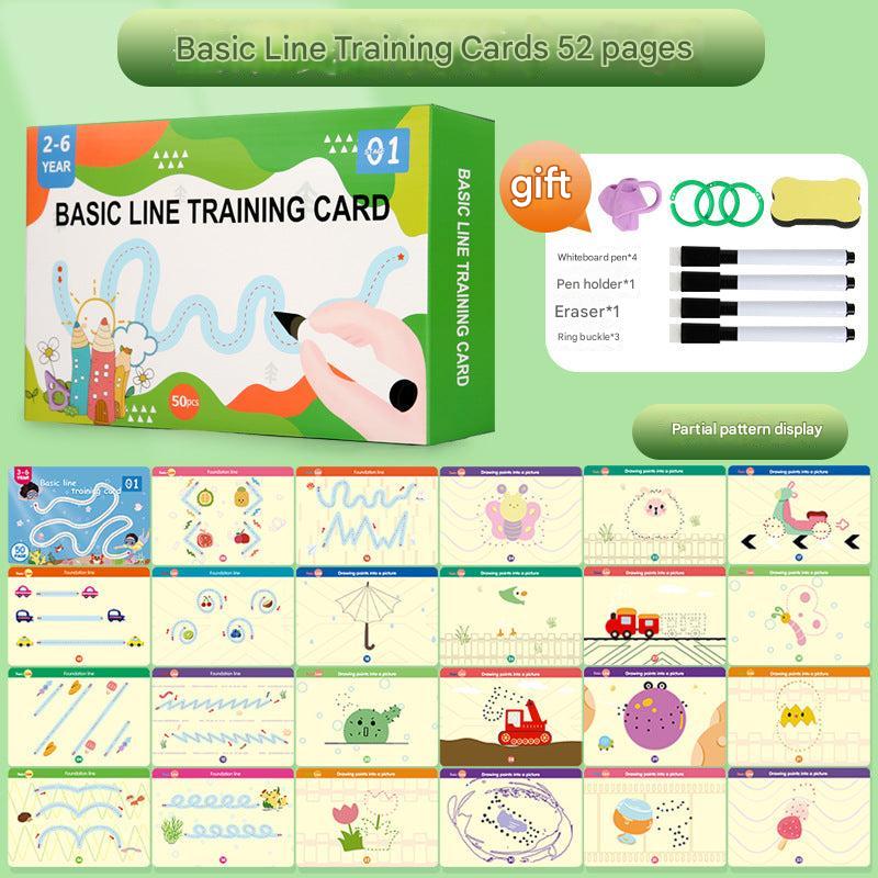 Close-up of writing exercises with educational toy