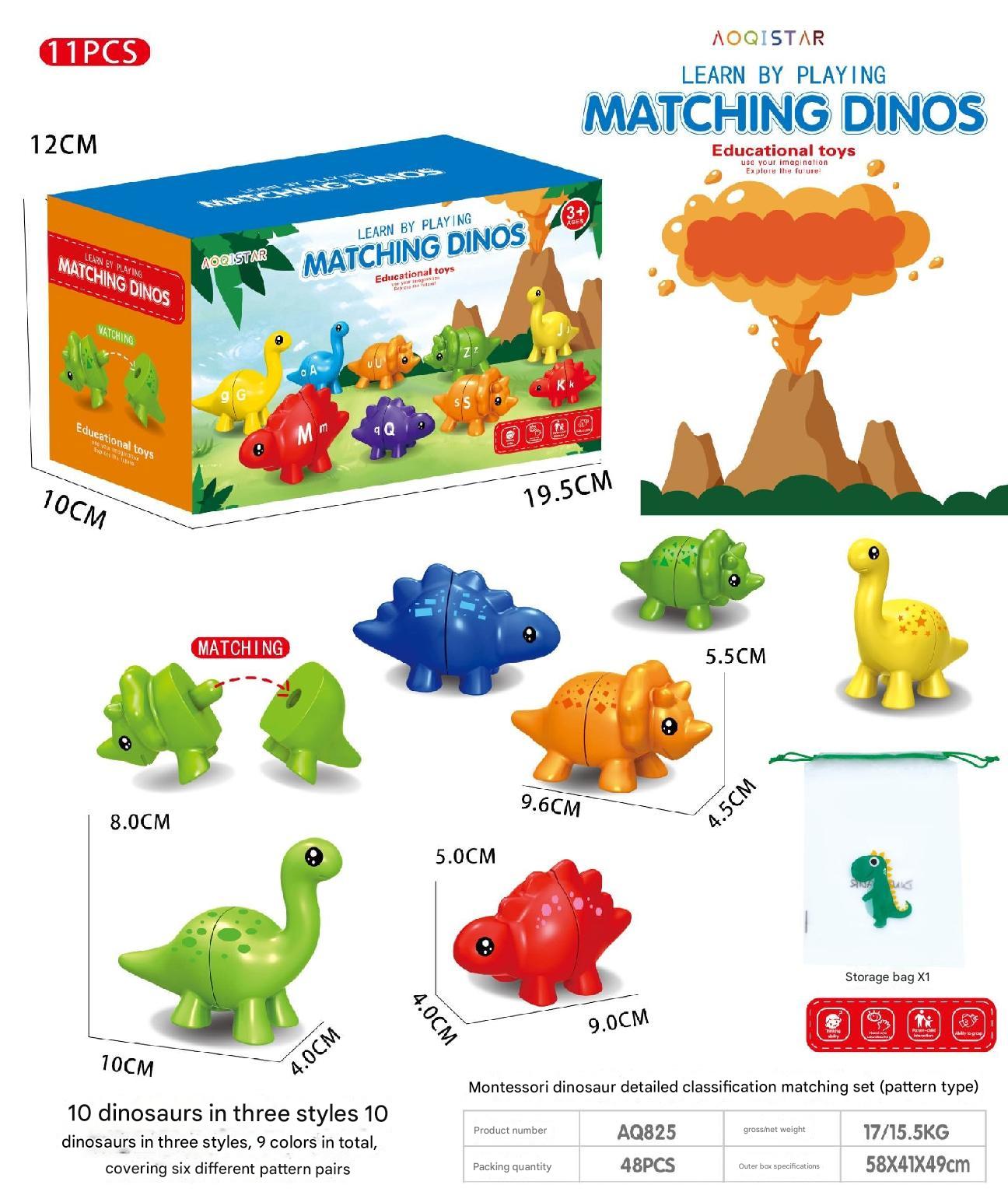 Kids educational dinosaur matching toy with letter cards