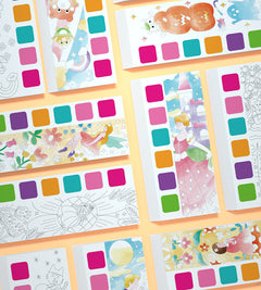 Open watercolour book showing vibrant artwork
