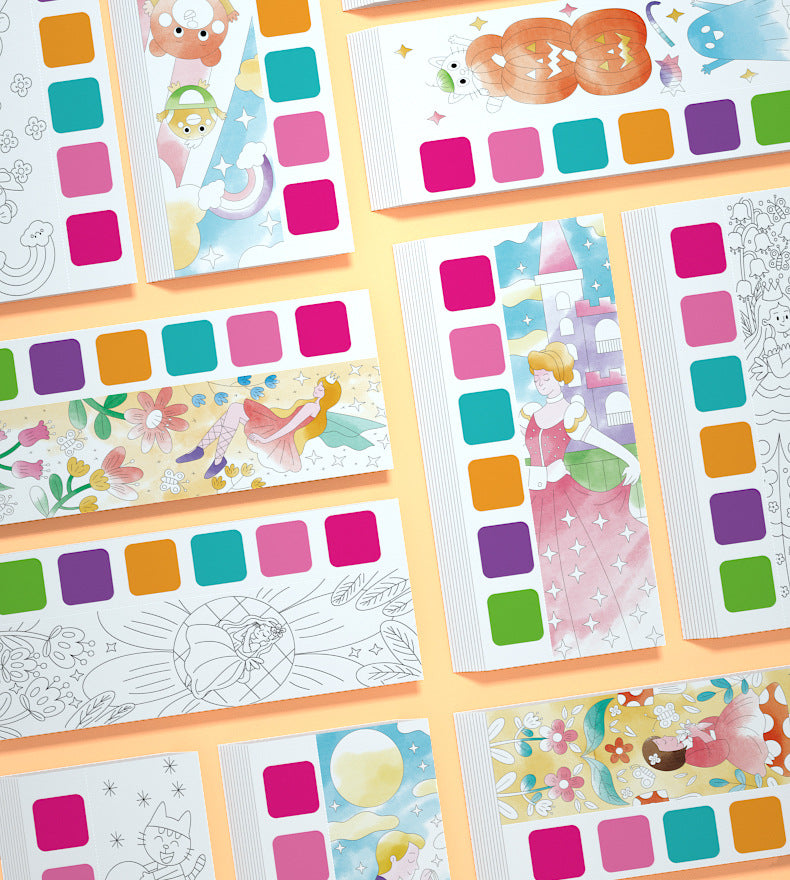 Open watercolour book showing vibrant artwork