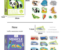 Brightly coloured magnetic puzzle pieces layout