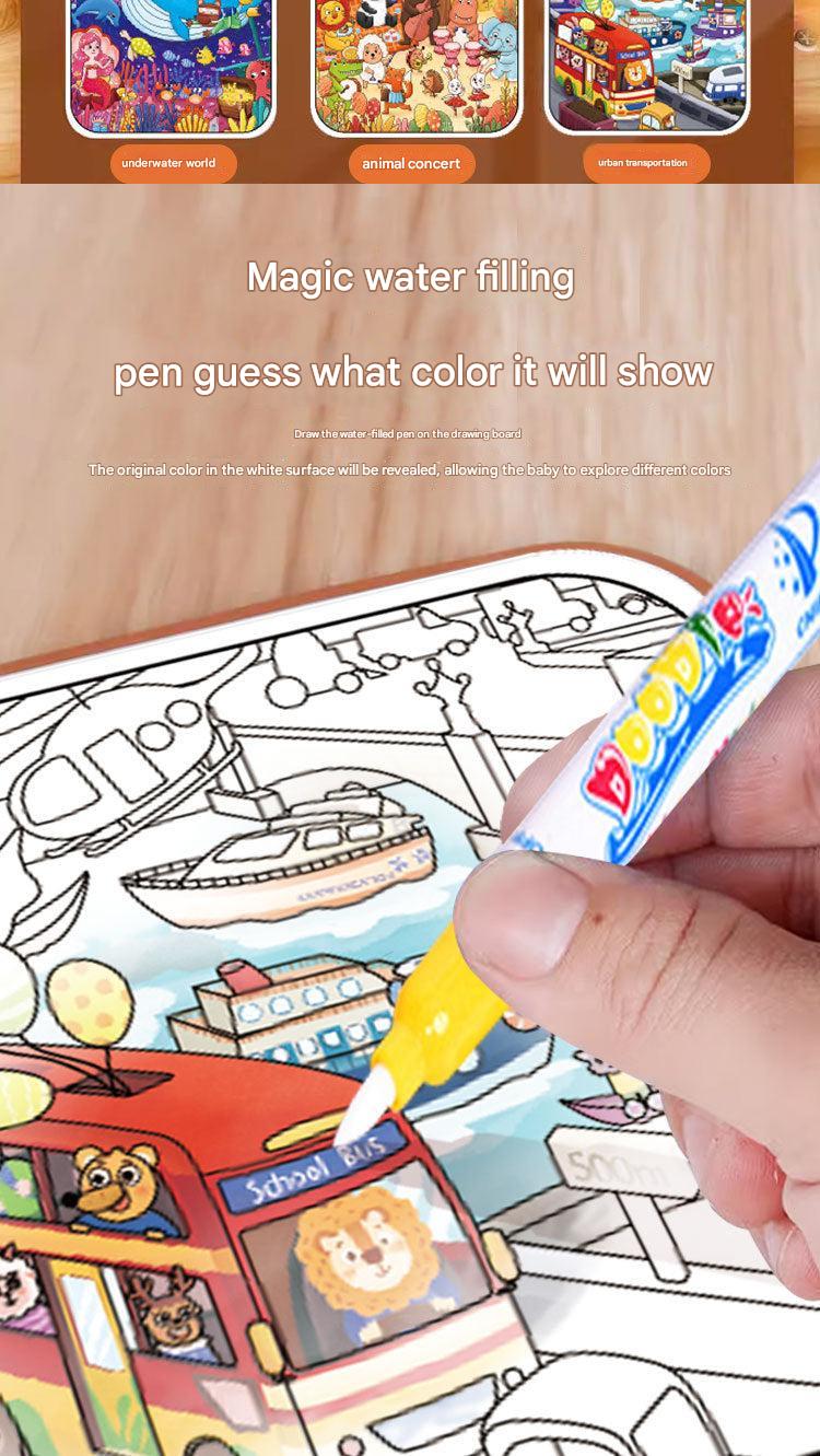 Child using Magic Water Drawing Book with a water pen