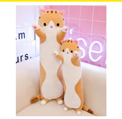 Cuddly long cat plush pillow toy front view