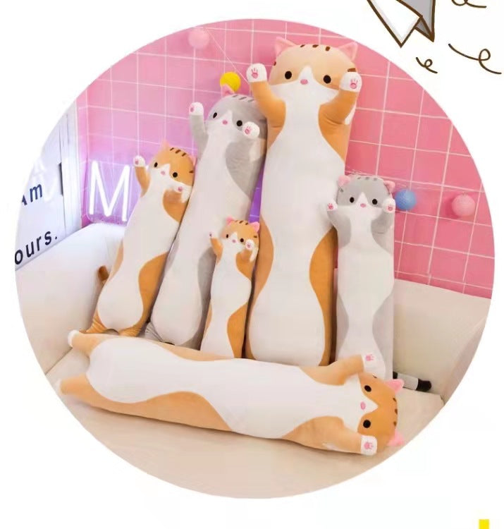 Cute plush cat pillow with grey and white pattern