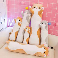 Cute plush cat pillow with grey and white pattern