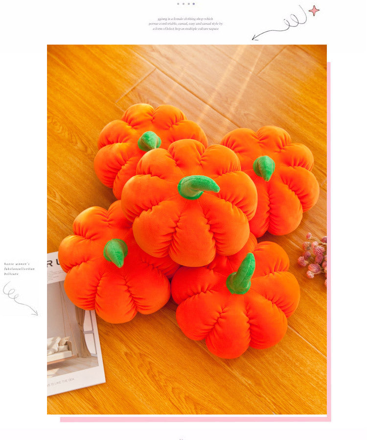 Soft plush pumpkin cushion side view