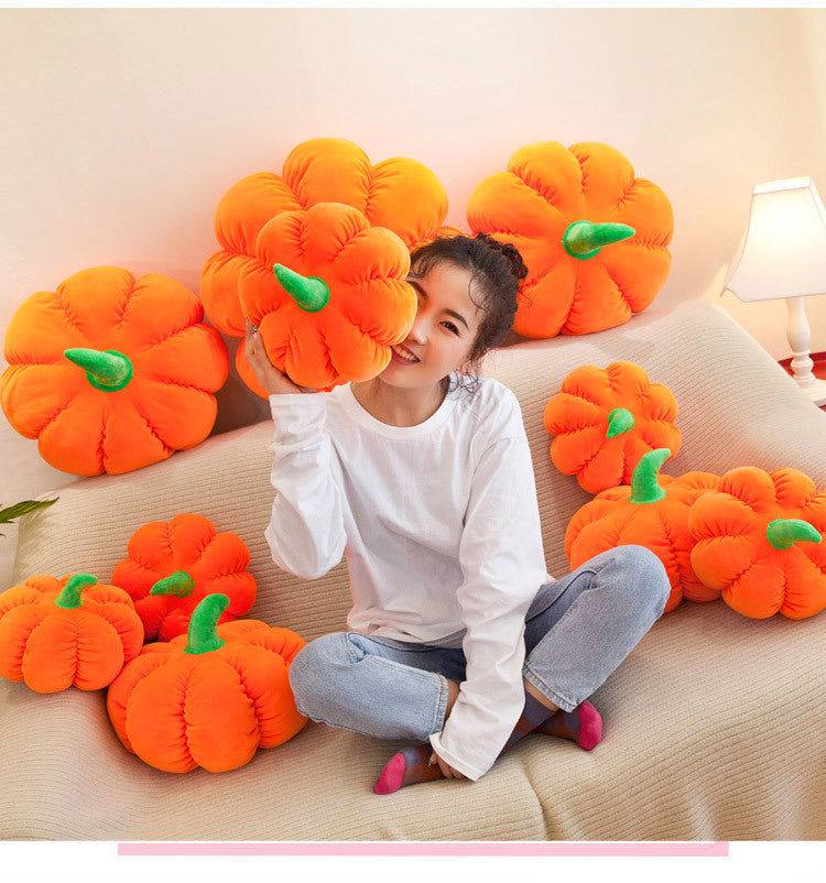 Vibrant pumpkin plush toy in home setting