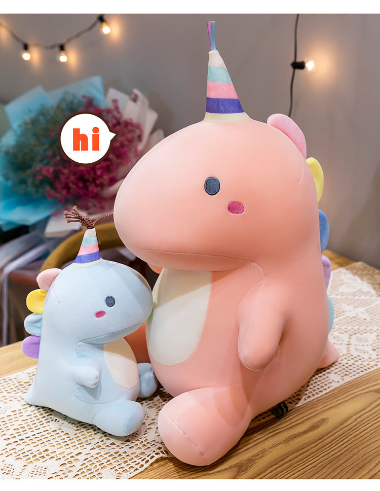 Cute dinosaur plush toy on display