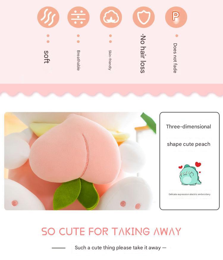 Soft Peach Bunny Plush Toy on a bed