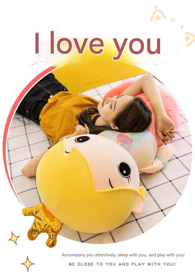 Side view of the soft mermaid pillow doll