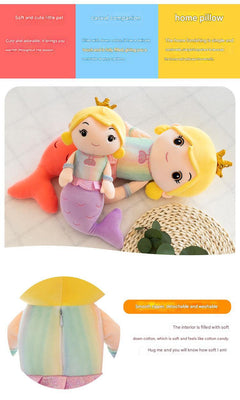 Child hugging the plush mermaid doll