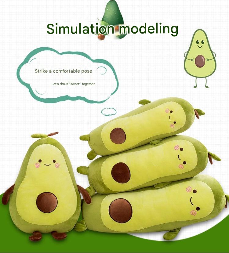 Avocado stuffed toy alongside children's books