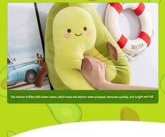 Elegant avocado plush doll on a styled couch