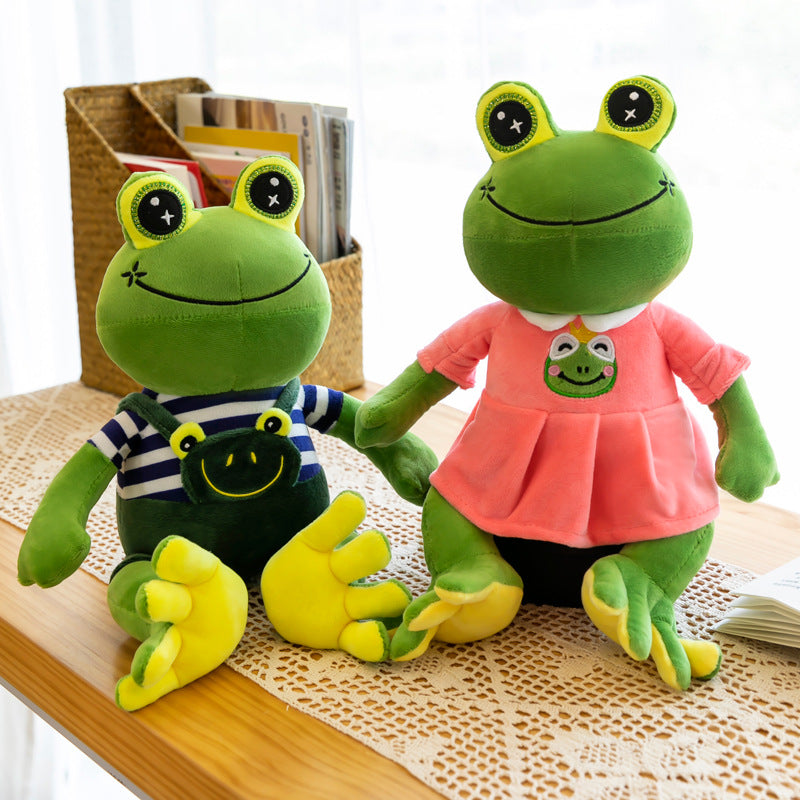 Cute cartoon frog plush toy with a smile