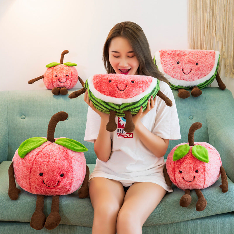 Cuddly Cherry Watermelon Plush Toy Pillow detail