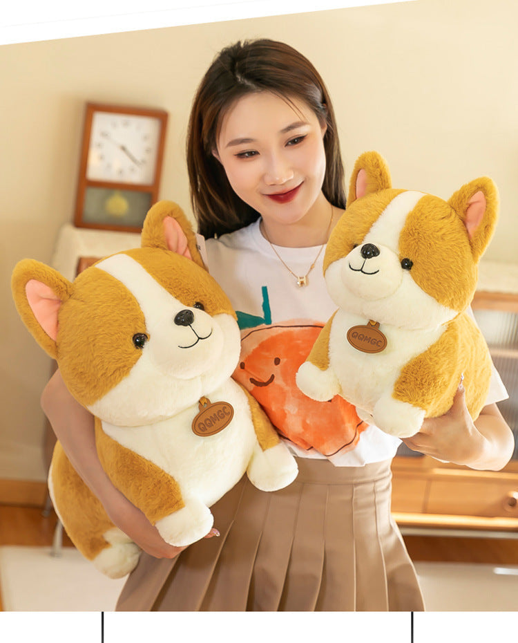 Another angle of the Corgi plush toy on display