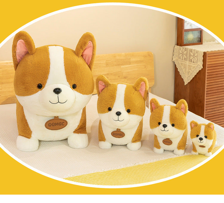 Soft plush toy featuring a smiling Corgi