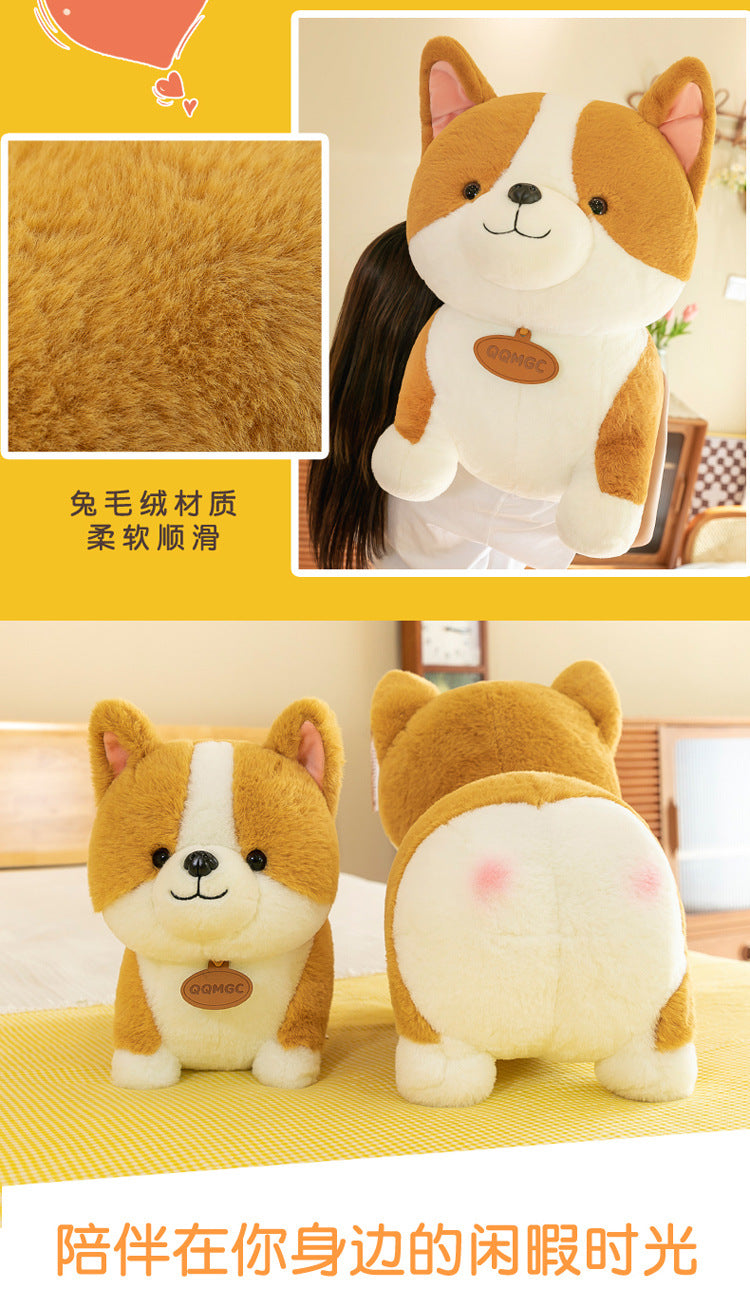 Adorable multi-colour Corgi stuffed animal side view