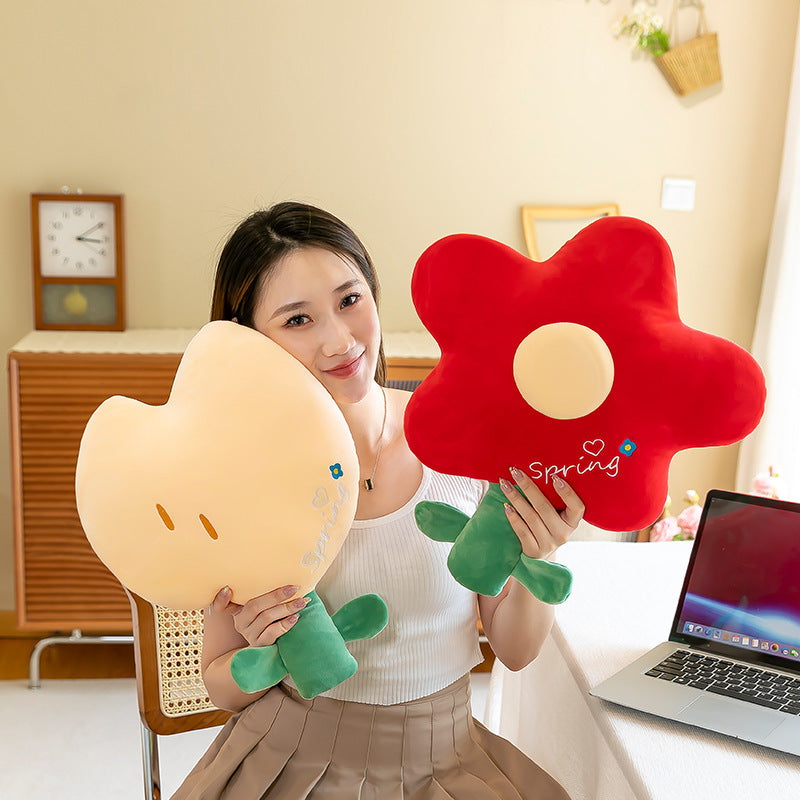 Cute Tulip Plush Pillow on a sofa