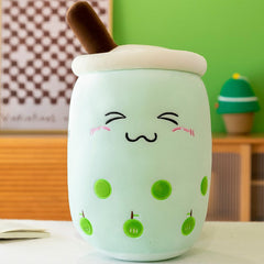 boba tea plush toy on decorative shelf