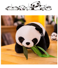 Realistic plush panda on bed