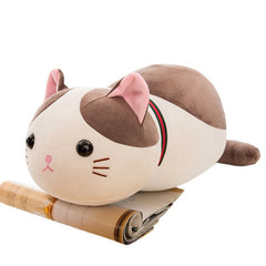 Cuddly plush cat with happy expression