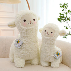 smiling alpaca toy with children