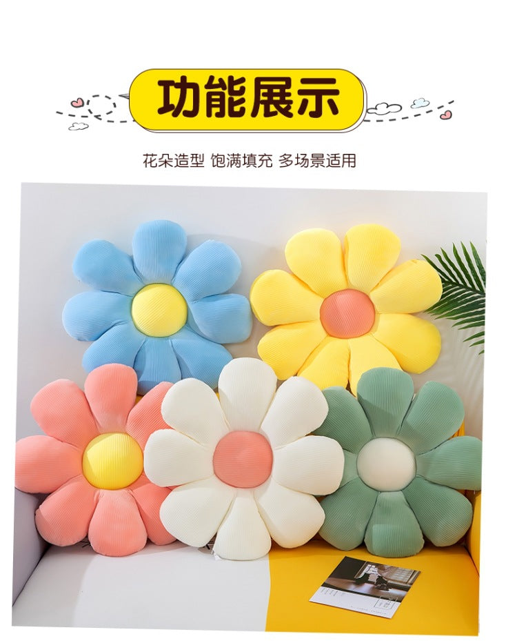Floral Daisy Cushion Plush Toy on sofa