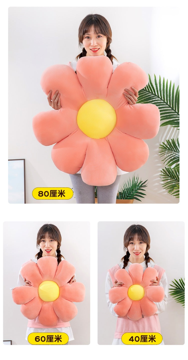 Floral Daisy Cushion Plush Toy on office chair
