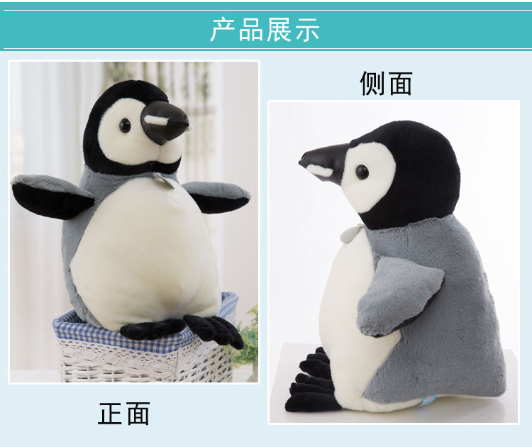 Penguin plush with a child at bedtime